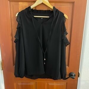 BLVD black cold shoulder ruffle sleeve blouse